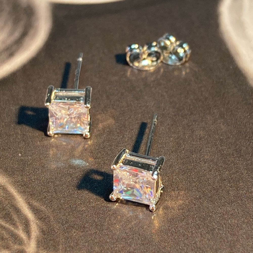 Sterling Silver 925 CZ Stud Earrings - Picture 2 of 6